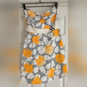 Strapless Floral Dress in Yellow and White
